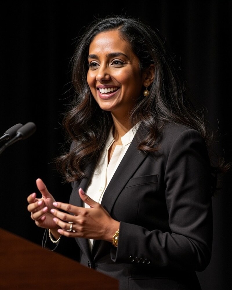 Lekshmy Sankar speaking at a recent keynote.